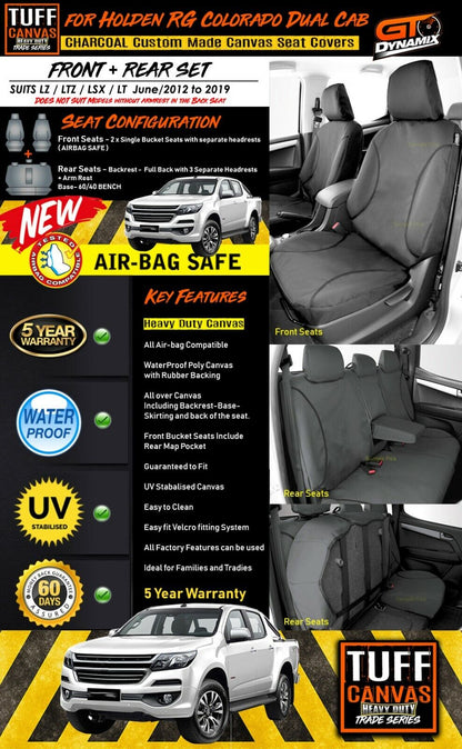 TUFF HD TRADE Canvas Seat Covers 2 Rows For Holden RG Colorado LTZ LZ LT 6/2012-2019 Charcoal