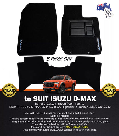 Custom Made Floor Mats 2 Rows Isuzu D-MAX TF X-Terrain LS-U LSM SX 7/2020-2024 BLACK