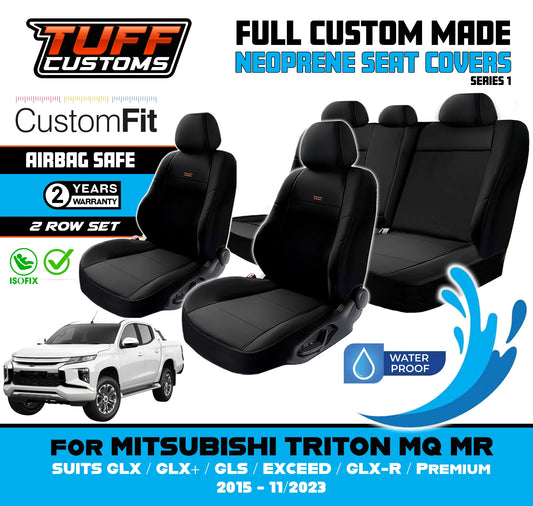 TUFF Customs S1 Neoprene Seat Covers 2 Rows For Mitsubishi Triton MQ MR Dual CAB GLS GLR GLX 1/2015-2023