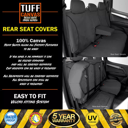TUFF HD TRADE Canvas Seat Covers 2 Rows For Mitsubishi Triton MV Dual Cab GLX GLR GLS 12/2023-2025 Black