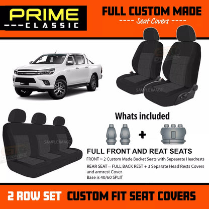 PRIME CLASSIC Seat Covers 2 Rows For Toyota Hilux Dual Cab SR5 SR Rogue 2015-2024 Black