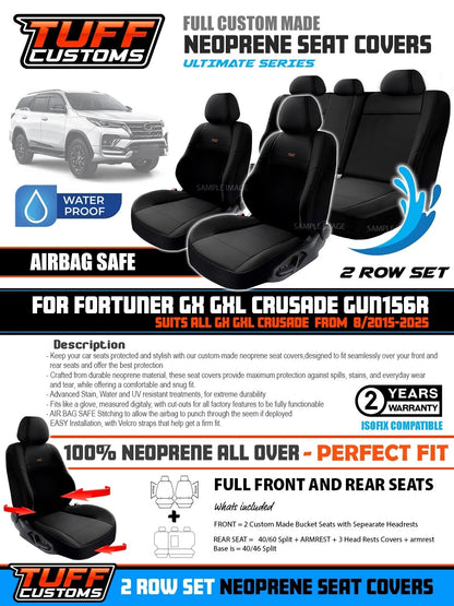 TUFF Customs Neoprene Seat Covers 2 Rows For Toyota Fortuner GX GXL CRUSADE 6/2021-2025