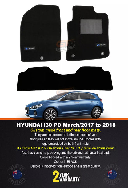 Custom Made Floor Mats 2 Rows For Hyundai i30 PD SR Premium Active Hatch 3/2017-2024 Black