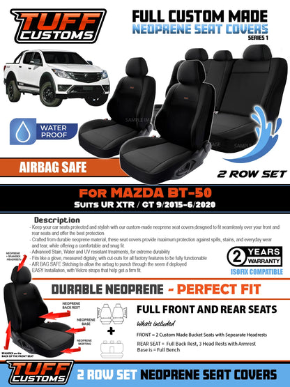 TUFF Customs S1 Neoprene Seat Covers 2 Rows For Mazda BT-50 UR XT XTR BT50 10/2015-2020