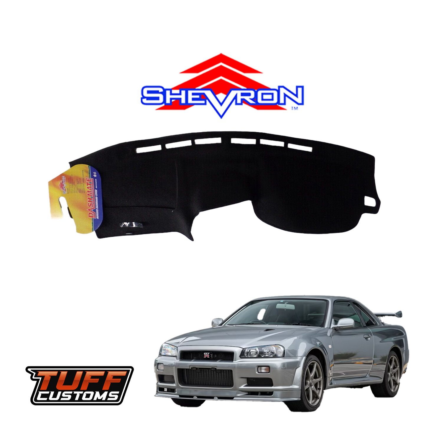 Shevron Black Dash Mat For Nissan Skyline R34 GT R w/ Central Display 1999-2002 DM1343