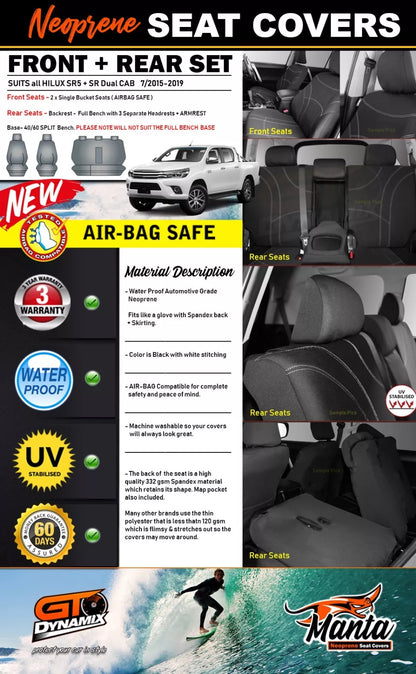 Manta Neoprene 2 Rows Seat Covers For Toyota Hilux SR5 SR 7/2015-2024