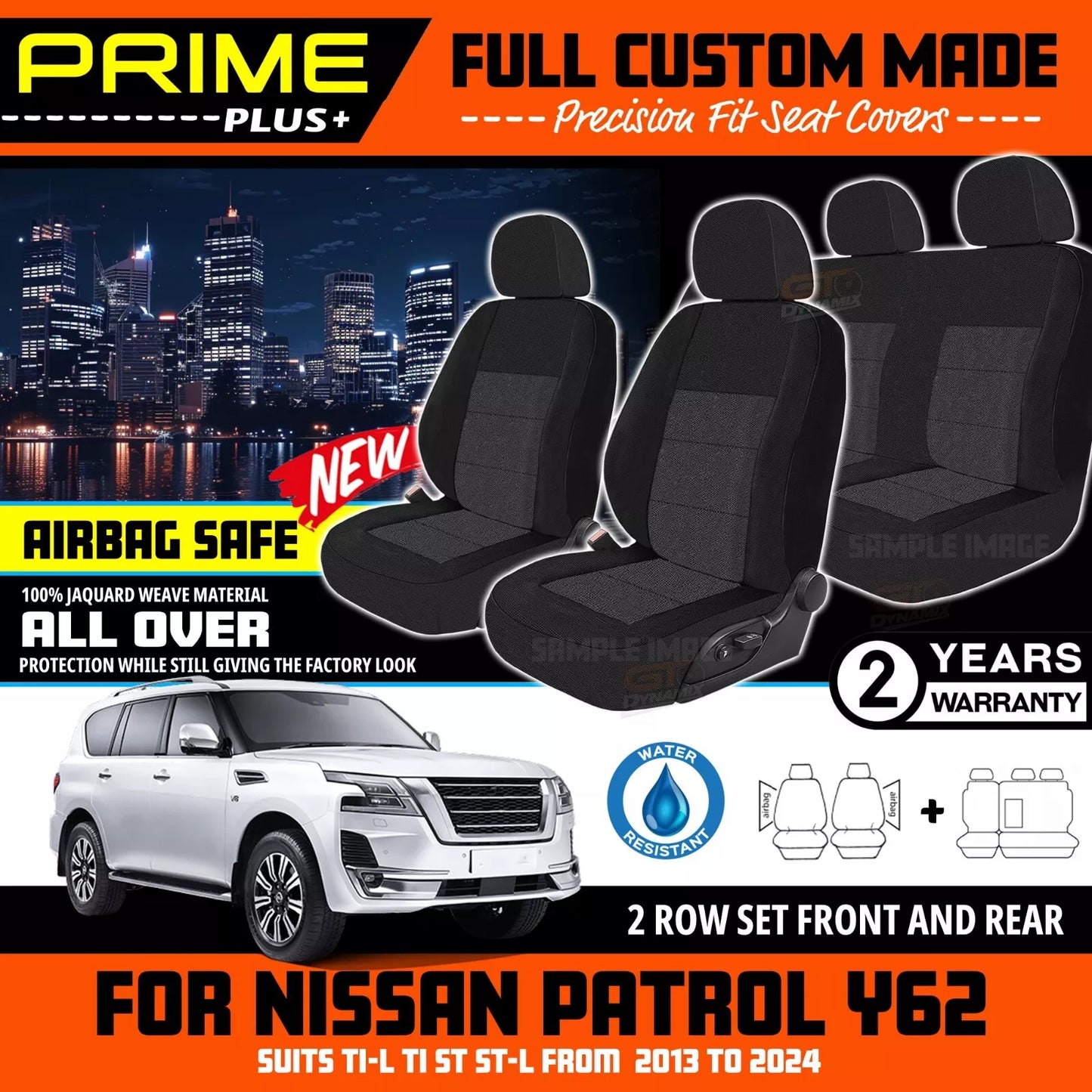 PRIME PLUS Seat Covers 2 Rows Black For Nissan Y62 Patrol Ti Ti-L ST 2013-2025