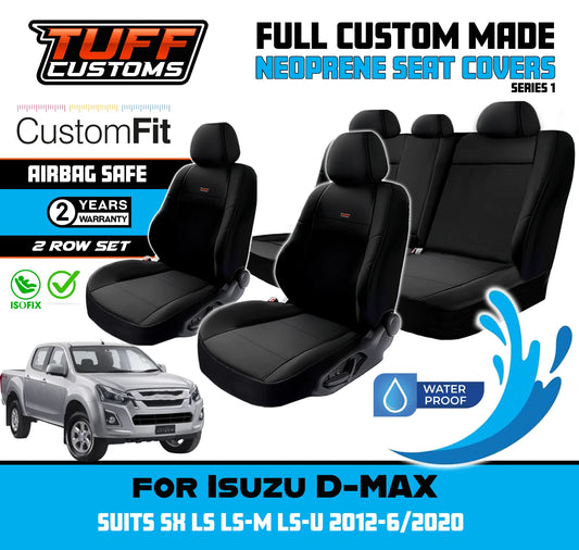 TUFF Customs S1 Neoprene Seat Covers 2 Rows For Isuzu D-MAX Dual Cab LS-U LS-M 2012-2021