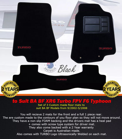Custom Made Floor Mats for Ford BA BF MK2 XR6 Turbo FVP F6 Typhoon 9/2002-5/2008