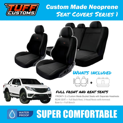 TUFF Customs S1 Neoprene Seat Covers For Mazda BT-50 UR XT XTR BT50 10/2015-2020 2 Rows Black