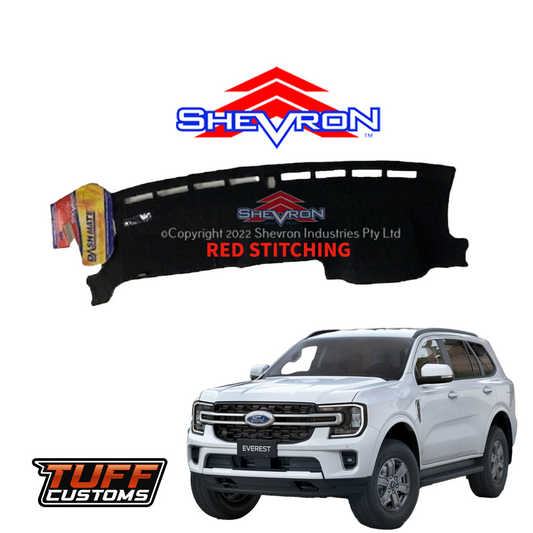 Shevron Black Dash Mat + Red Stitching For Ford Ranger Wildtrak Raptor & Platinum w/ In Dash Glove Box 5/2022-2024 DMR1652