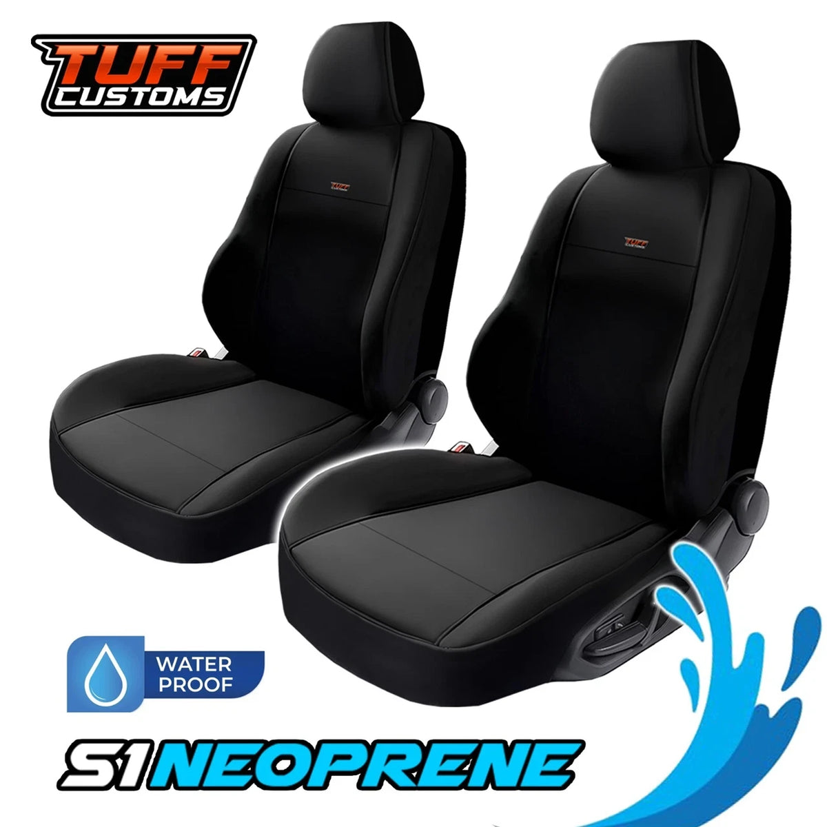 TUFF Customs S1 Neoprene Seat Covers For Mitsubishi Triton MN ML Dual Cab GLS GLX-R 2R 2006-2015 2 Rows Black