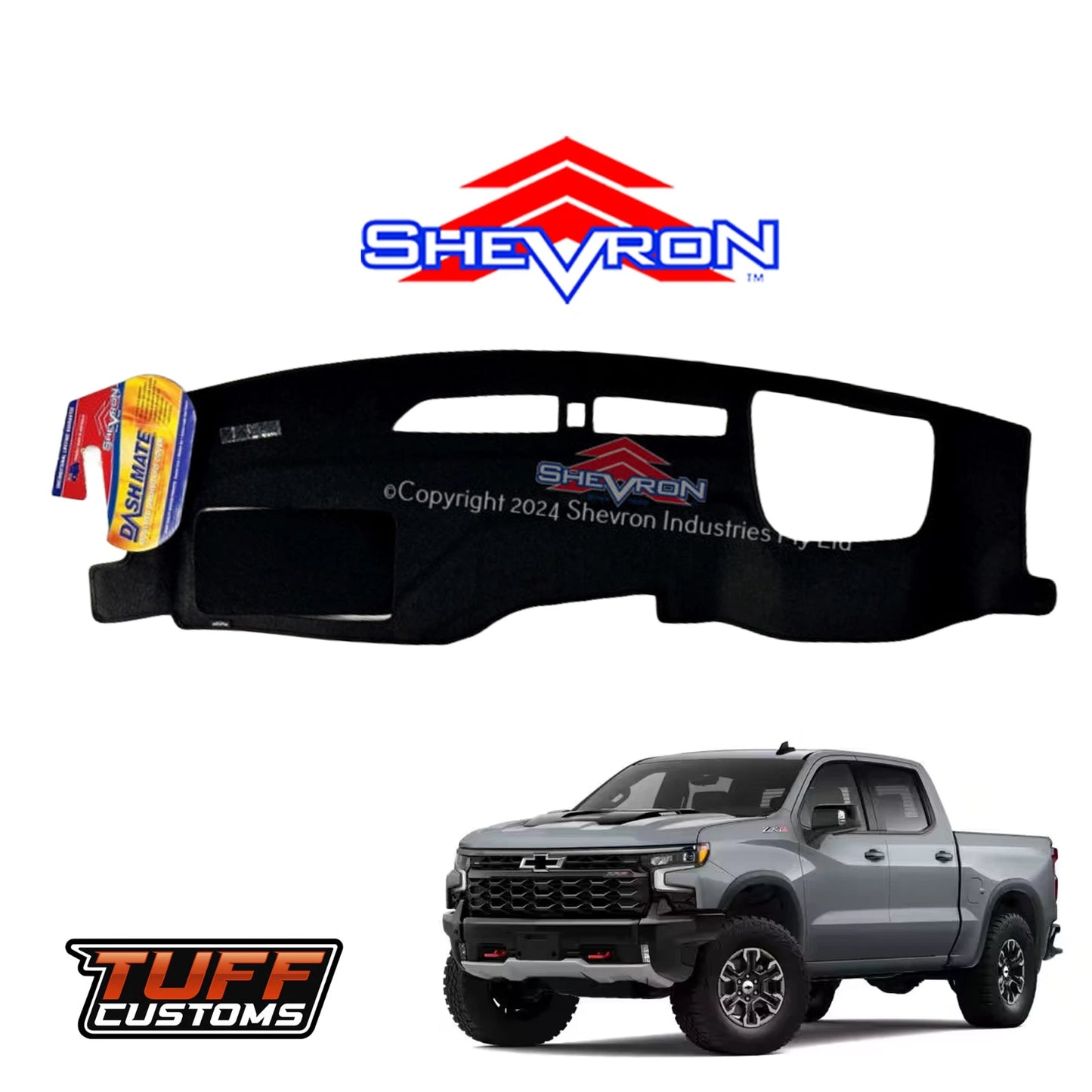 Shevron Black Dash Mat For Chevrolet Silverado 1500 LTZ with tech pack w/ HUD 03/2023-2025 DM1682D