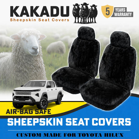 Black Custom KAKADU Sheepskin Seat Covers For Toyota Hilux N90 SR5 SR 8/2025-2026 Black