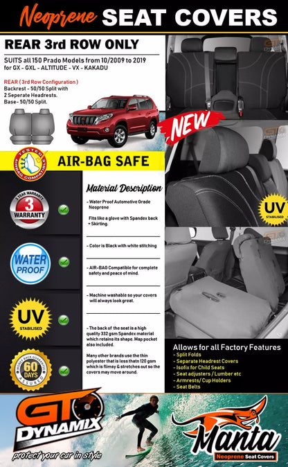 Manta Neoprene 3rd Row Seat Covers For Toyota Prado 150 2009-2025