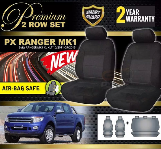 Premium Seat Covers 2 Rows Charcoal Grey For FORD PX RANGER MK1 Dual Cab XL XLT 10/2011-5/2015