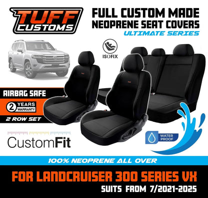 Tuff Customs Neoprene Seat Covers For Toyota Landcruiser 300 Series VX 7/2021-2025 2 Rows Black