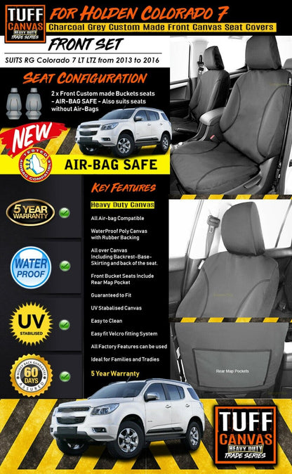 TUFF HD TRADE Canvas Seat Covers Front For Holden RG Colorado 7 LTZ LT 2013-2016 Charcoal