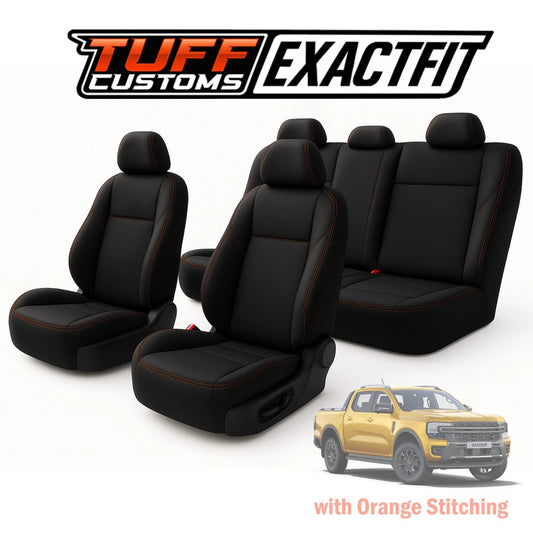 TUFF Customs EXACTFIT Neoprene Seat Covers FORD NEXT GEN Ranger Orange STITCHING 2022-2025 2 Rows