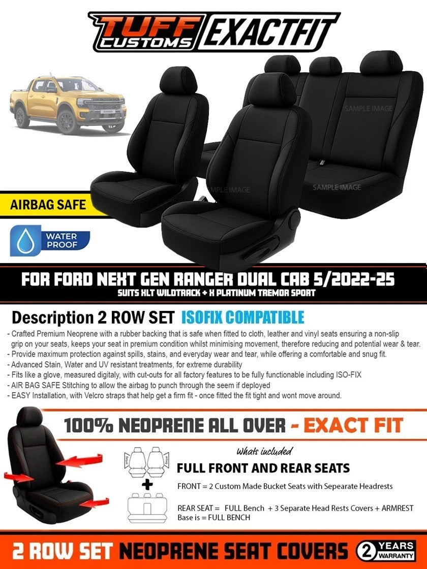 TUFF Customs EXACTFIT Neoprene Seat Covers FORD NEXT GEN Ranger XLT SPORT 2022-2026 2 Rows