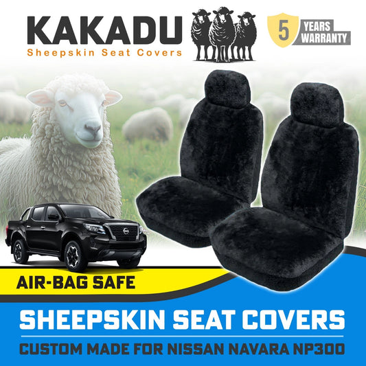 Custom KAKADU Sheepskin Seat Covers Nissan Navara D23 NP300 ST STX PRO4X 2015-2025 Black