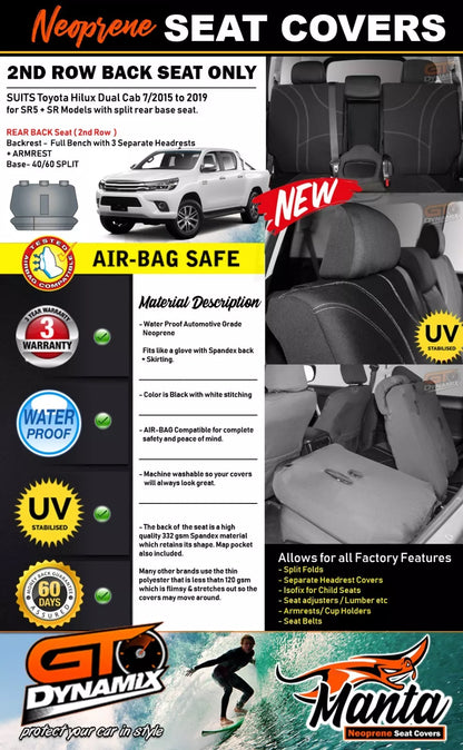 Manta Neoprene Rear Seat Covers For Toyota Hilux SR5 SR 7/2015-2024