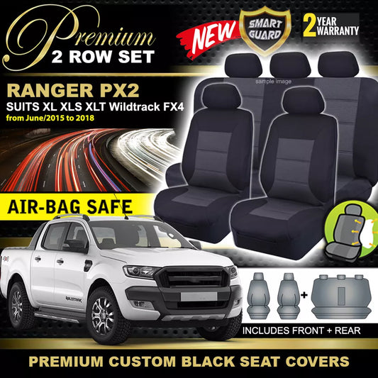 Premium Seat Covers 2 Rows Black For FORD PX2 RANGER MK2 MK3 Dual Cab XLTXL  6/2015-2022