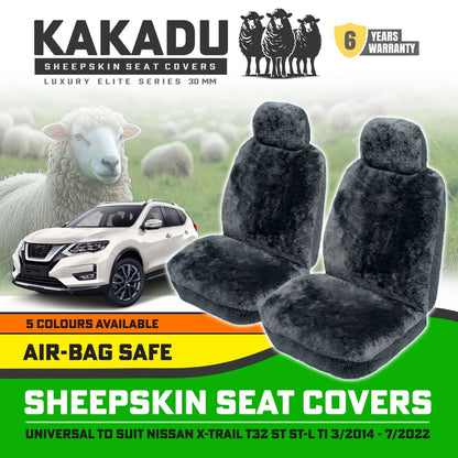 KAKADU Luxury Sheepskin Seat Covers Suits Nissan X-Trail T32 3/2014-7/2022 30mm 5 Colours 6YRW