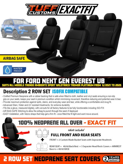 TUFF Customs EXACTFIT Neoprene Seat Covers FORD NEXT GEN Everest Platinum Wildtrack Trend Sports 2022-2026 2 Rows