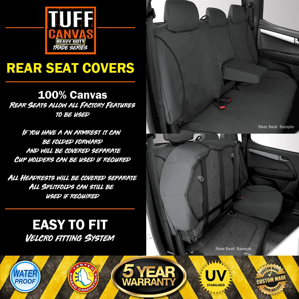 Tradies Canvas Black Seat Covers 2 Rows MAZDA BT50 UP UR XT DUAL CAB 11/2011-7/2020