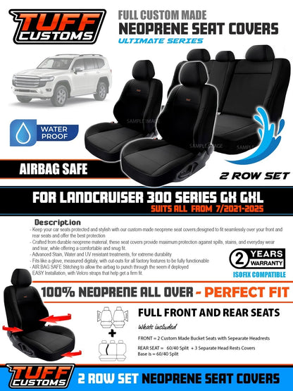 Tuff Customs Neoprene Seat Covers 2 Rows For Toyota Landcruiser 300 Series GX GXL 7/2021-2024