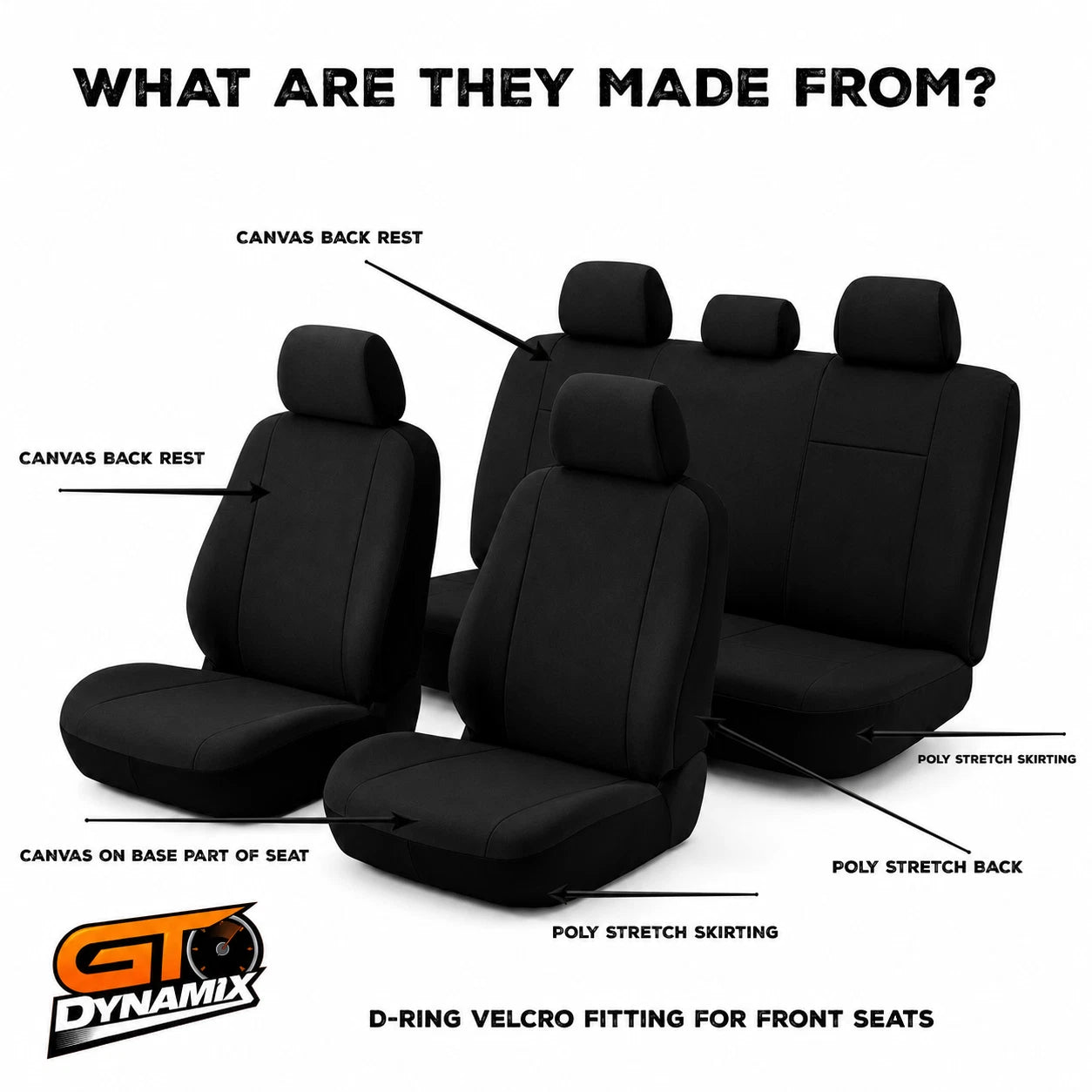 TUFF Canvas 2 Rows Seat Covers BYD SHARK 6 PREMIUM 10/2024-2026 Black