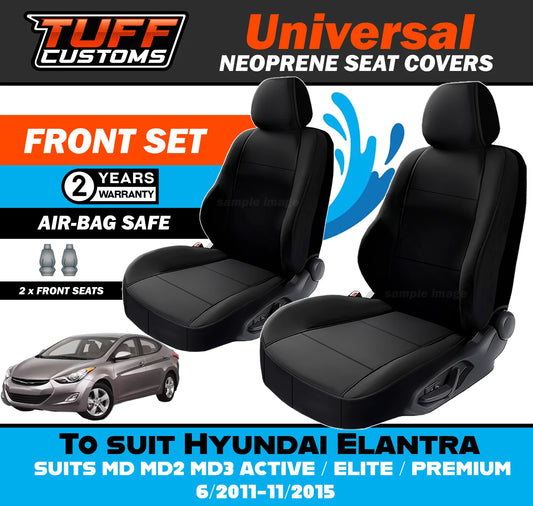TUFF Customs Universal Neoprene Seat Covers Hyundai Elantra MD MD2 MD3 ACTIVE ELITE PREMIUM 6/2011-11/2015