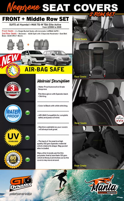 Manta Neoprene 2 Rows Seat Covers For HYUNDAI I-Max TQ-W TQ4 IMAX 2010-2021