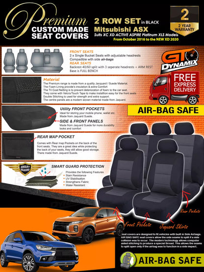 Premium Seat Covers 2 Rows Black For Mitsubishi ASX XC XD Active XLS ES 10/2016-2025