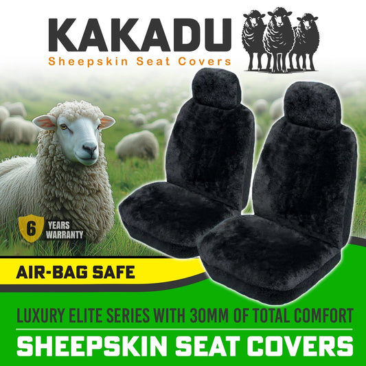 KAKADU Luxury Elite Sheepskin Seat Covers 6 Year Warranty 30mm AIR-BAG in BLACK
