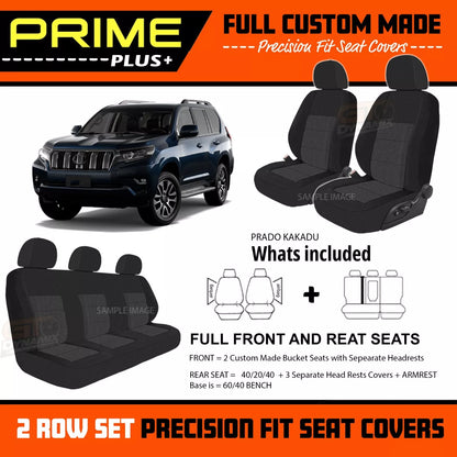 PRIME PLUS Seat Covers 2 Rows Black For Toyota Prado 150 Series Kakadu 7/2021-2025
