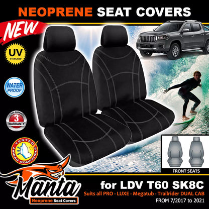 Manta Neoprene Front Seat Covers For LDV T60 SK8C Pro Trailrider Dual Cab 2017-2025