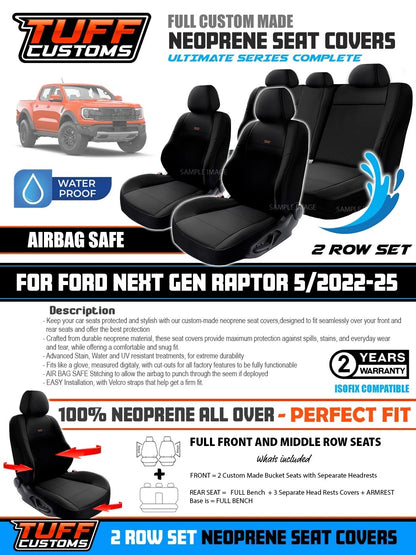 Tuff Customs Neoprene Seat Covers 2 Rows For FORD RANGER NEXT GEN RAPTOR 5/2022-2025