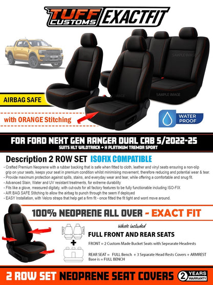 TUFF Customs EXACTFIT Neoprene Seat Covers FORD NEXT GEN Ranger Wildtrack Platinum 2022-2026 2 Rows