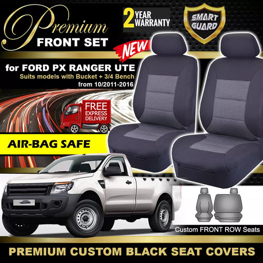 Premium Seat Covers Front Black For Ford Ranger PX MK1 Single CAB 11/2011-2015