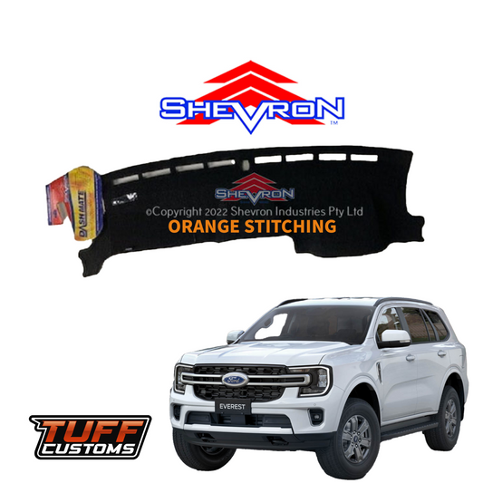 Shevron Black Dash Mat + Orange Stitching For Ford Ranger Wildtrak Raptor & Platinum w/ In Dash Glove Box 5/2022-2024 DMO1652