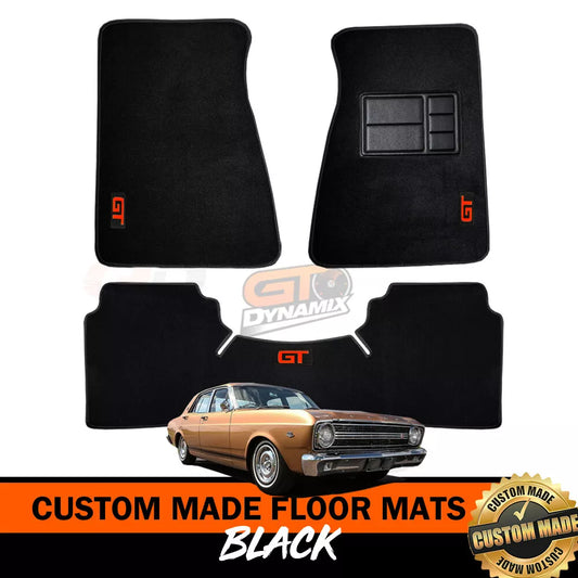 Custom Made Floor Mats for Ford XR GT Falcon 1966-68 3 Piece Set RED LOGO BLACK