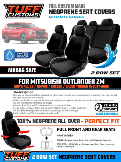 TUFF Customs Neoprene Seat Covers For Mitsubishi ZM Outlander LS Aspire Exceed 8/2021-2025 2 Rows Black