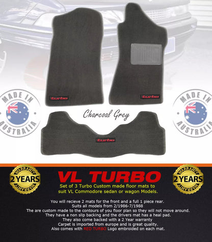 Custom Made Floor Mats Set of 3 Charcoal with RED Badge VL TURBO Calais BT1