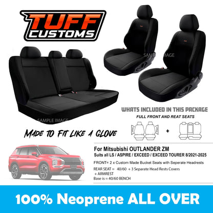 TUFF Customs Neoprene Seat Covers 2 Rows For Mitsubishi ZM Outlander LS Aspire Exceed 8/2021-2024