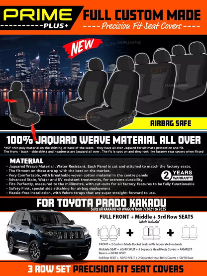 PRIME PLUS Seat Covers 3 Rows Black For Toyota Prado 150 Series Kakadu 7/2021-2025