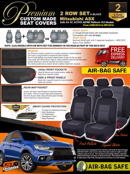 Premium Seat Covers 2 Rows Black For Mitsubishi ASX XA XB Active Aspire 2010-9/2016
