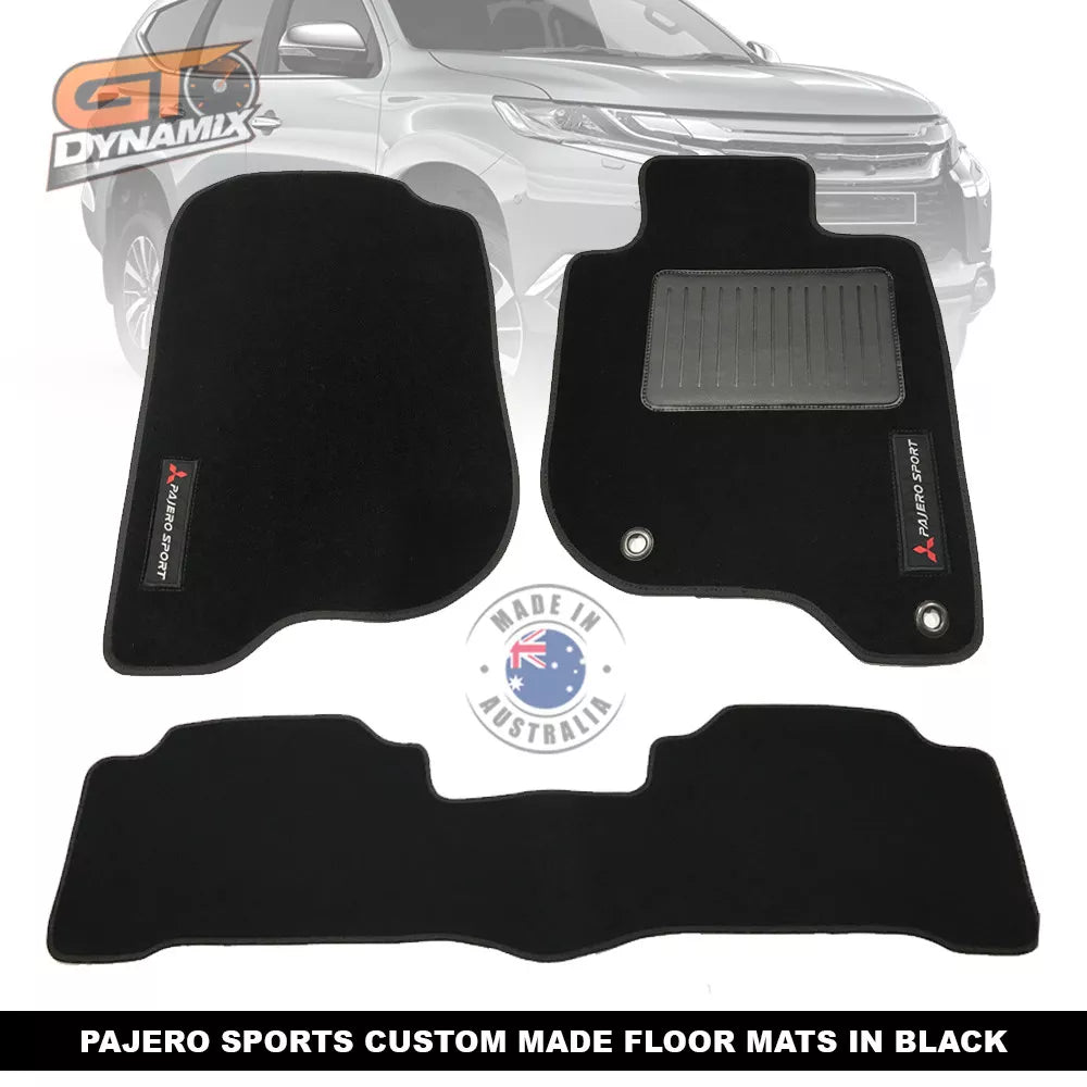 Custom Made Floor Mats 2 Rows MITSUBISHI PAJERO SPORTS GLX GLS VRX 2016-2025 BLACK