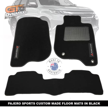 Custom Made Floor Mats 2 Rows MITSUBISHI PAJERO SPORTS GLX GLS VRX 2016-2025 BLACK